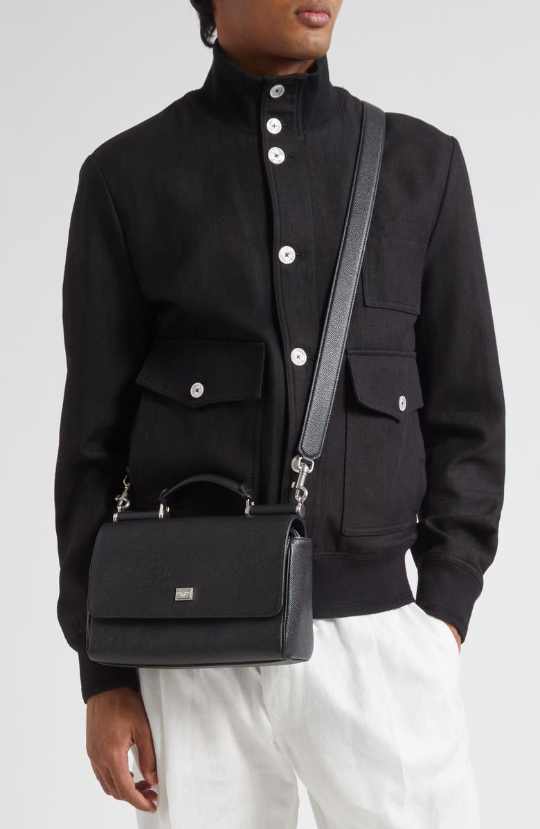 Dolce&Gabbana My Sicily Grained Leather Top Handle Bag, Alternate, color, 80999 Nero