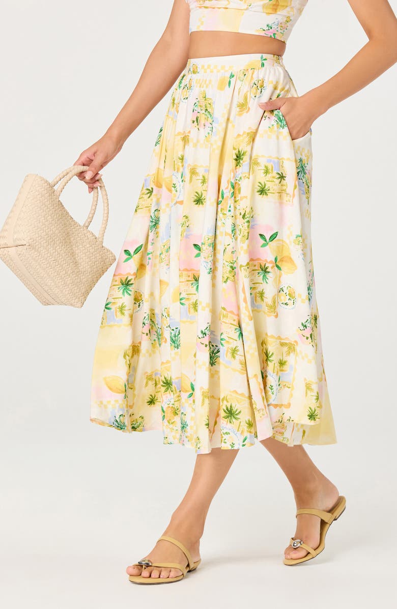 ASTR the Label Kaleigh Print A-Line Midi Skirt, Alternate, color, Lemon Paradise