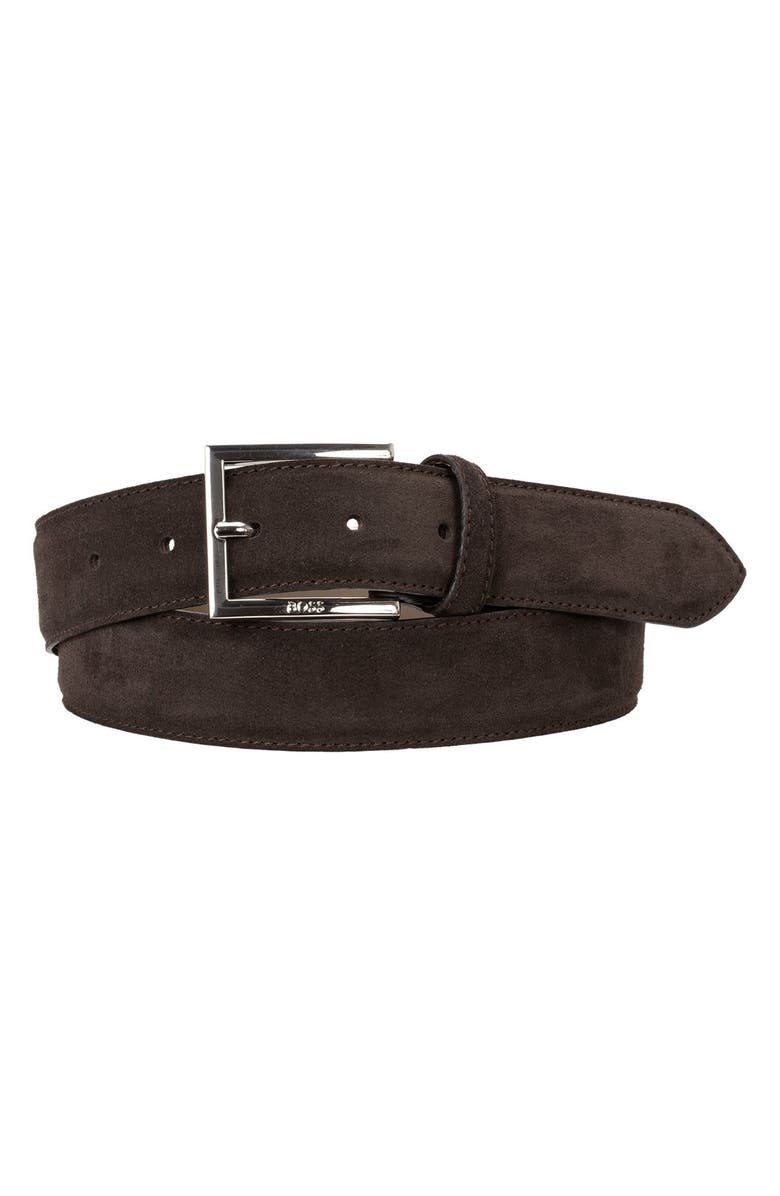 BOSS Dressletic Suede Belt, Main, color, Dark Brown