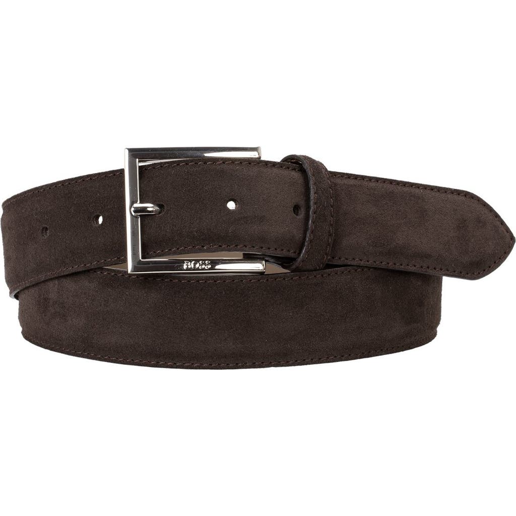 Hugo Boss Boss Dressletic Suede Belt In Dark Brown