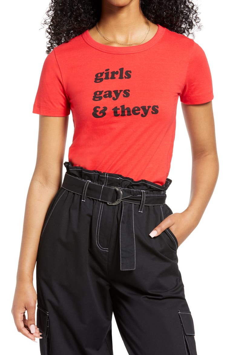 Pride Gender Inclusive Graphic Baby Tee, Main, color, RED GIRLS/ GAYS/ THEYS