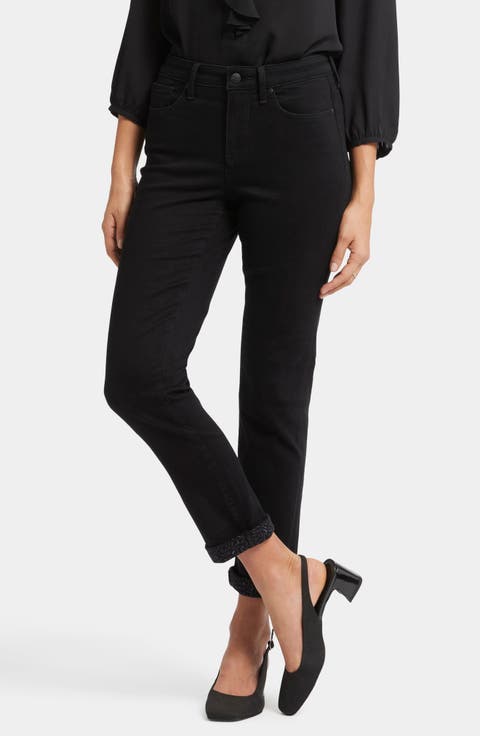 Sheri Cheetah Cuff Slim Ankle Jeans (Black Rinse)