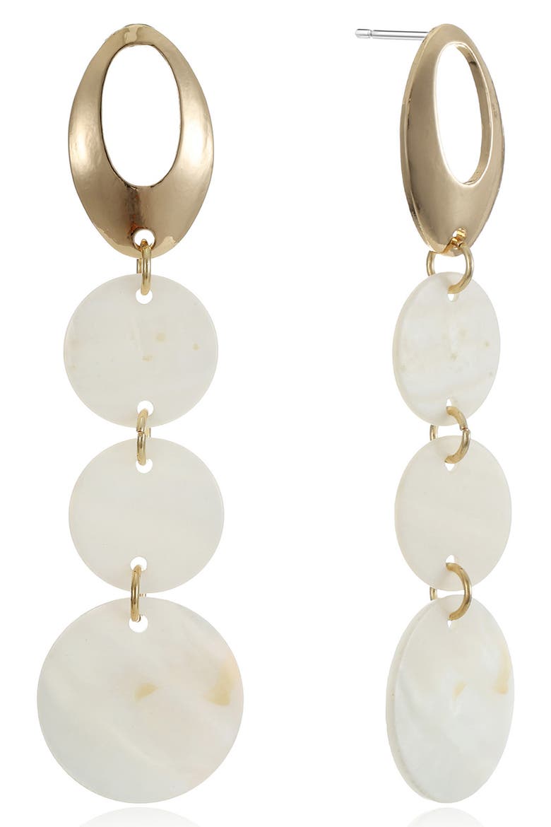 Disco Shell Drop Earrings, Main, color, WHITE/ GOLD