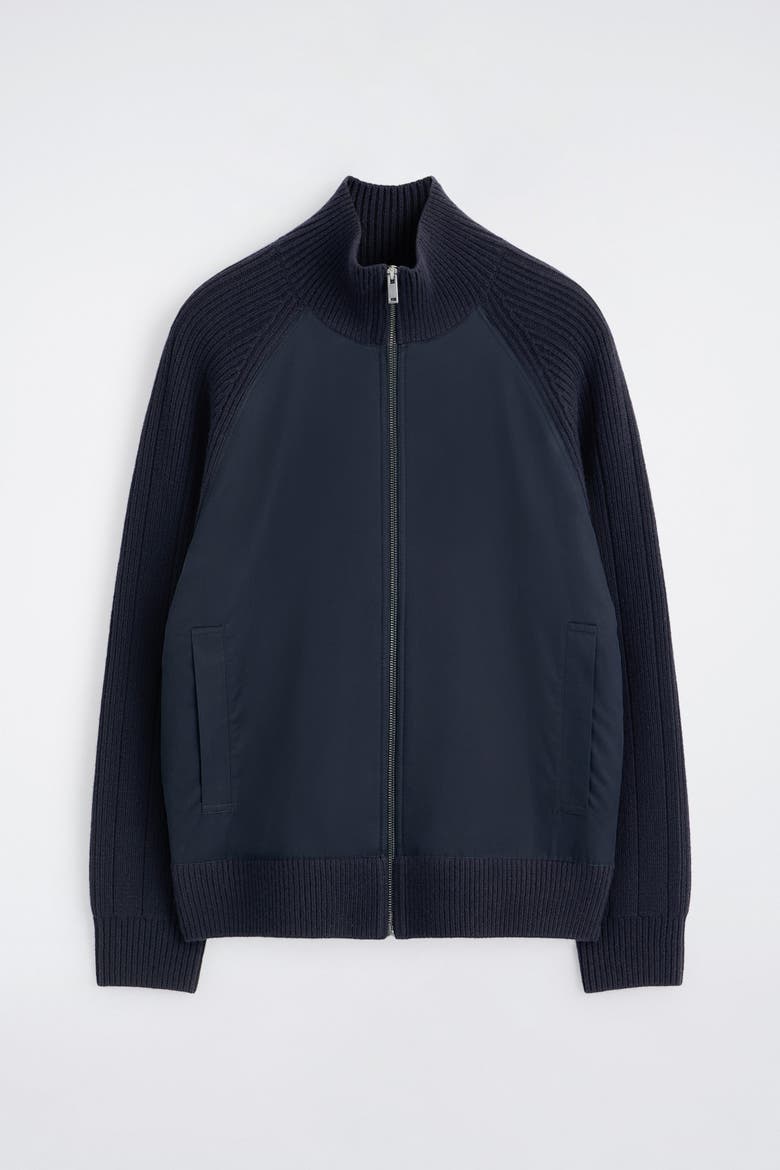 Cotton-Paneled Merino Track Jacket, Alternate, color, NAVY
