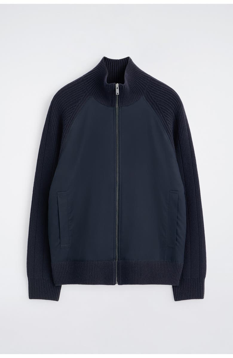 COS Cotton-Paneled Merino Track Jacket, Alternate, color, Navy