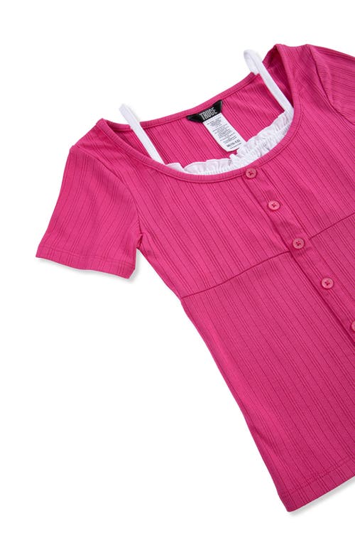 Truce Kids' Layered Rib Knit Top In Pink