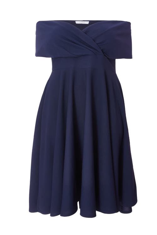 Quiz Plus Size Scuba Crepe Bardot Wrap Midi Skater Dress