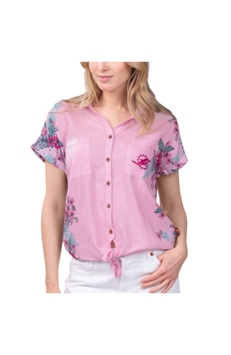 Margaritaville Women's Margaritaville Pink Miami Dolphins Stadium Tie-Front Button-Up Shirt, Alternate, color, Pink