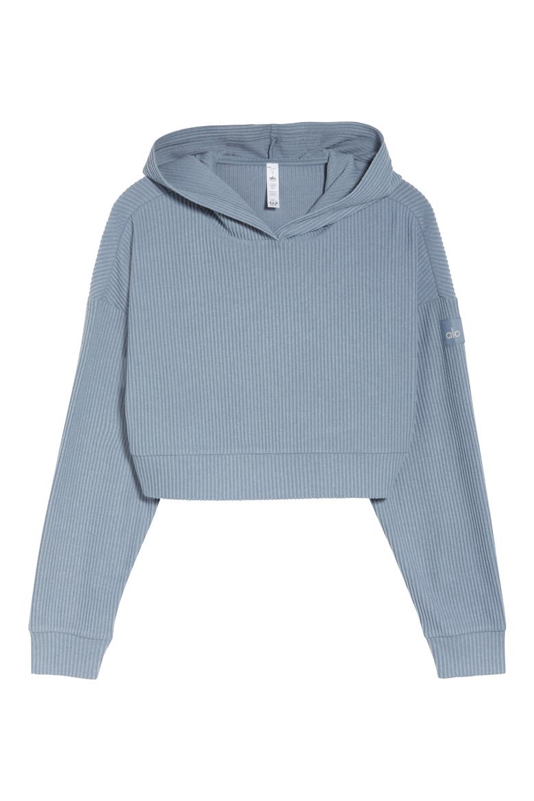 Muse Rib Crop Hoodie, Alternate, color, STEEL BLUE