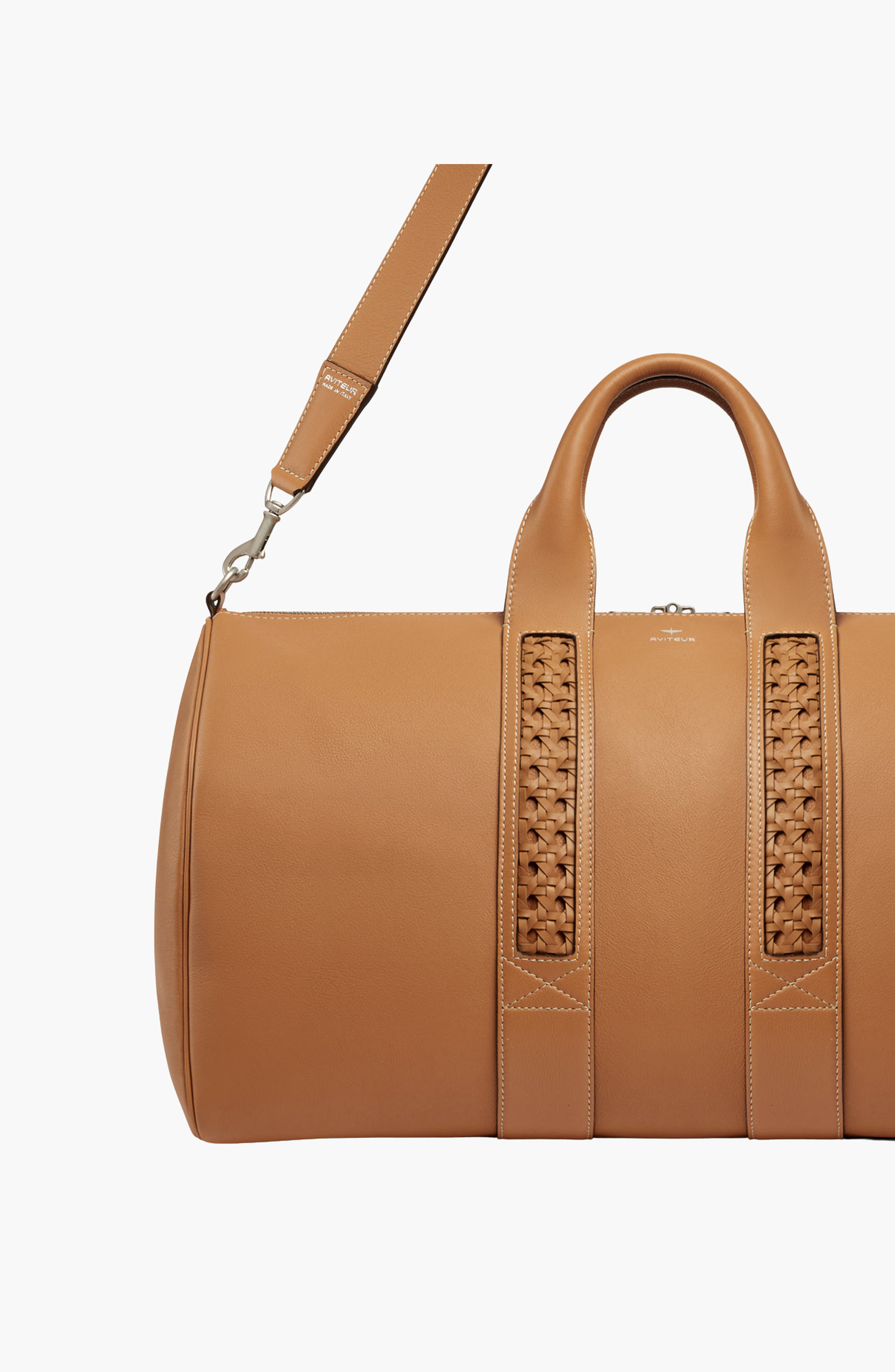 Leather Calfskin Weave Duffle Bag, Alternate, color, Walnut