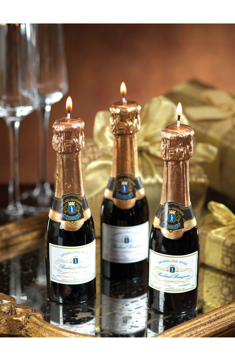 Zodax Set of 6 Mini Champagne Bottle Candles, Alternate, color, Green