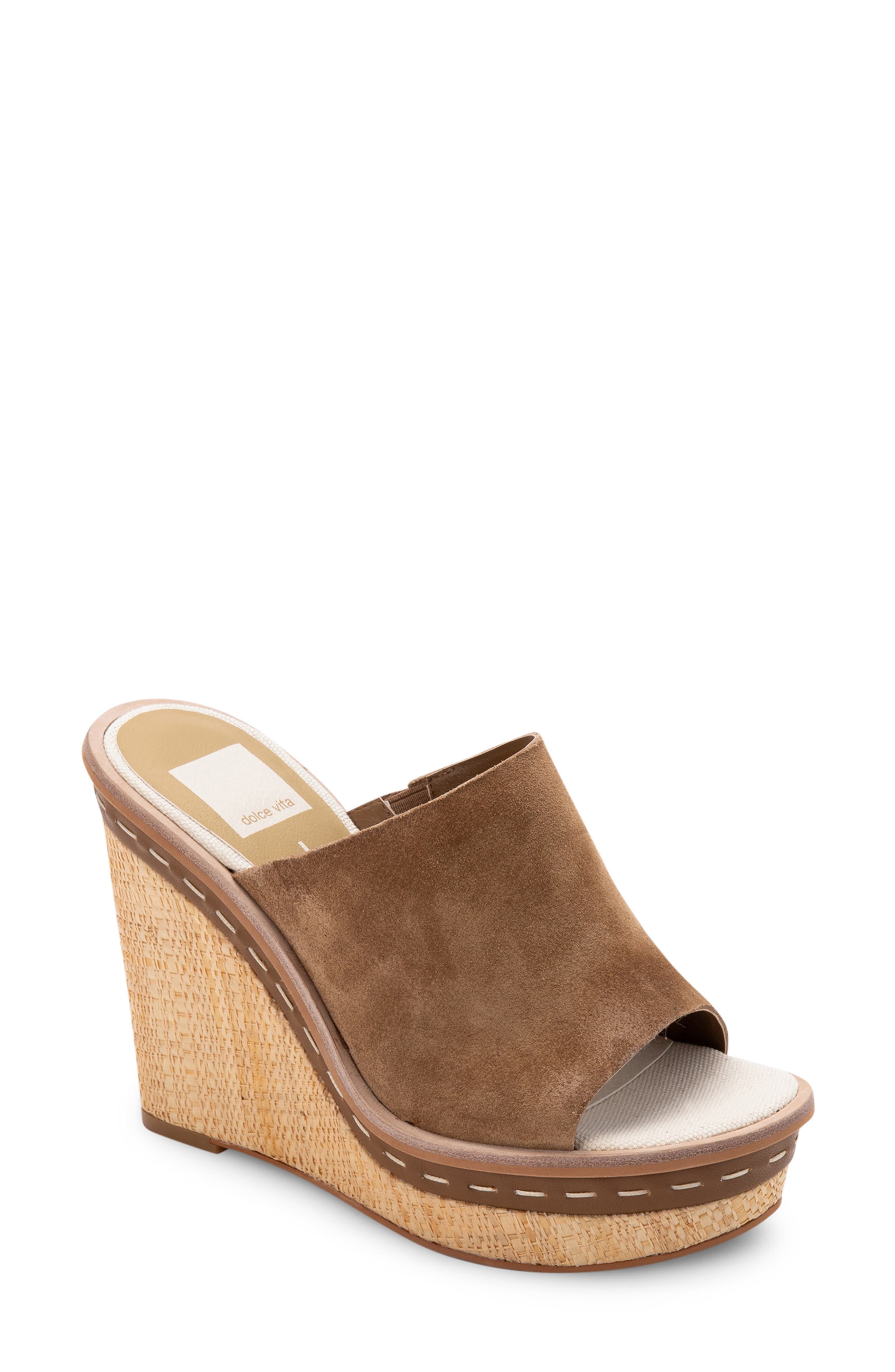 Bonny Platform Wedge Slide Sandal, Main, color, DARK SADDLE SUEDE