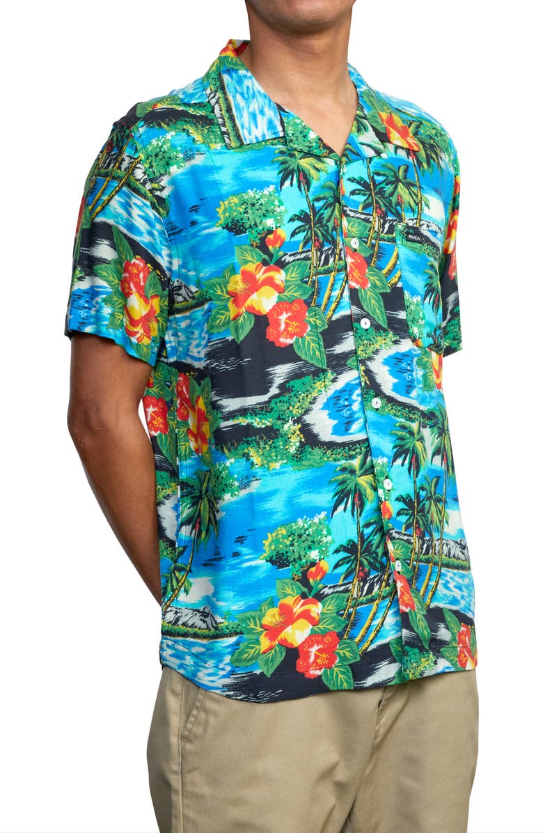 RVCA Kawela Tropical Short Sleeve Button-Up Shirt, Alternate, color, 