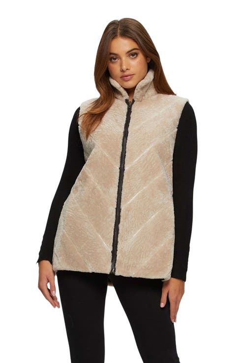 Reversible Chevron Genuine Shearling Vest