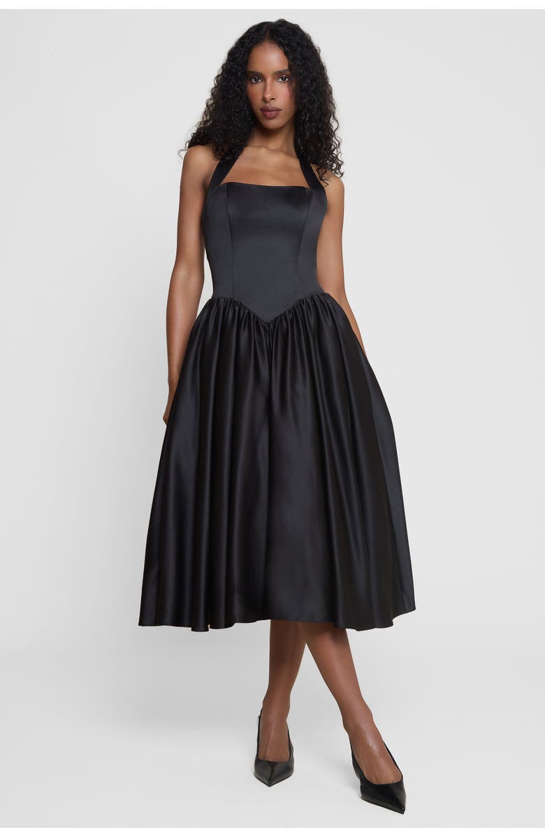 LEAU Hart Halter Corset Midi Dress, Alternate, color, Black