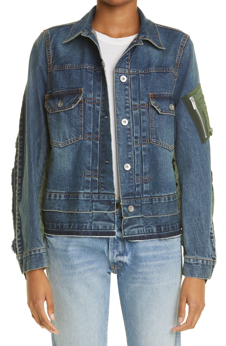 Sacai Hybrid Denim MA-1 Jacket, Main, color, Blue