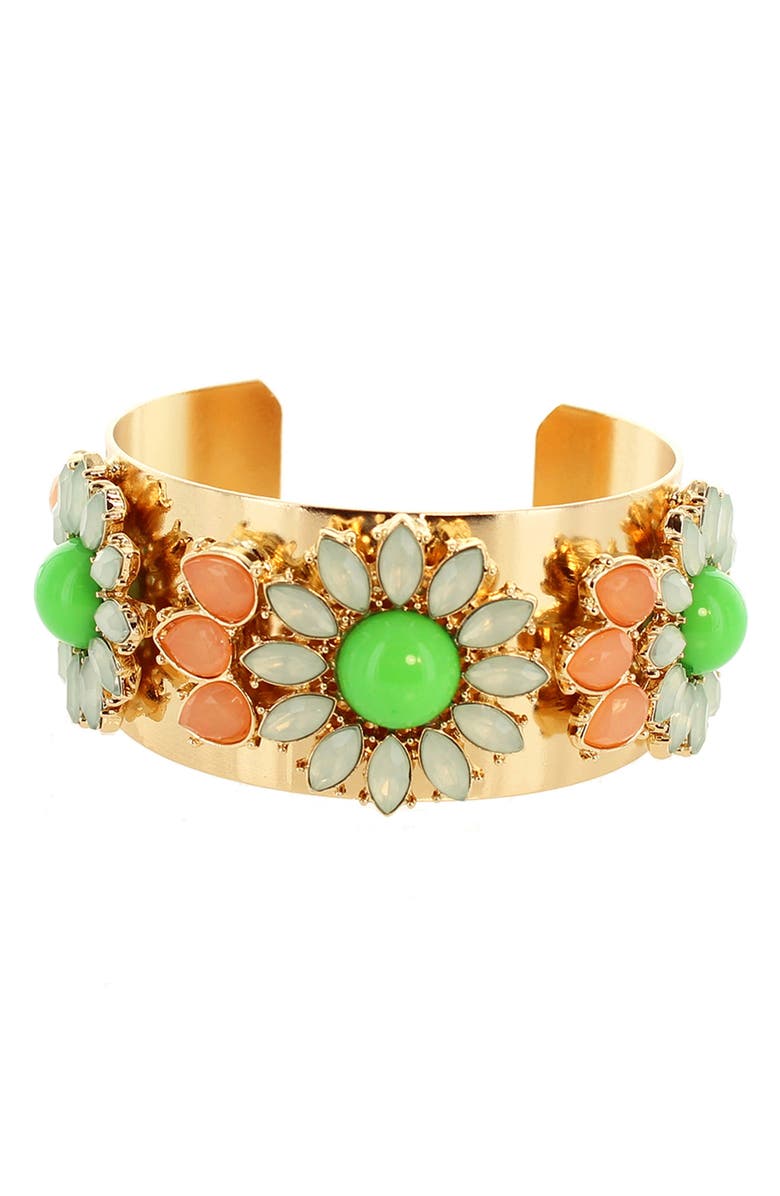 OLIVIA WELLES New Blooms Cuff Bracelet, Main, color, Gold / Green