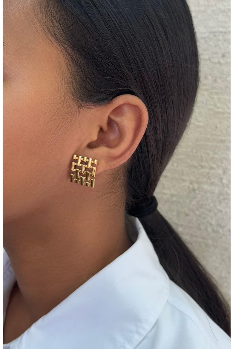 Tarnish Resistant Weave Stud Earrings, Alternate, color, GOLD