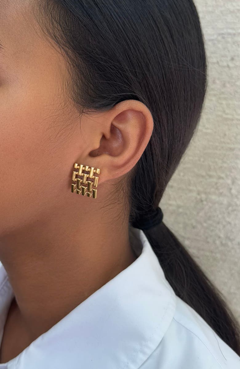 Adornia Tarnish Resistant Weave Stud Earrings, Alternate, color, Gold