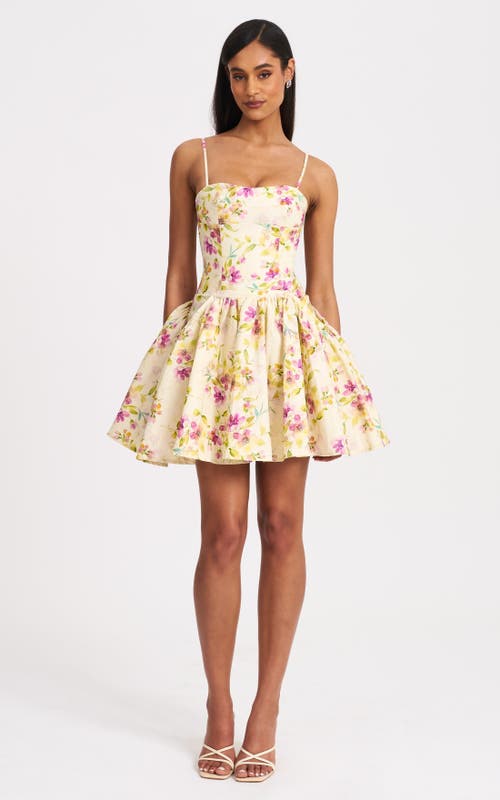 Miss Circle Women Valda Yellow And Pink Print Linen Mini Dress With Pockets In Multi