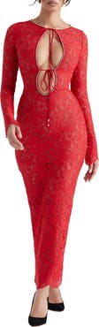 HOUSE OF CB Lisandra Crystal Trim Long Sleeve Lace Dress