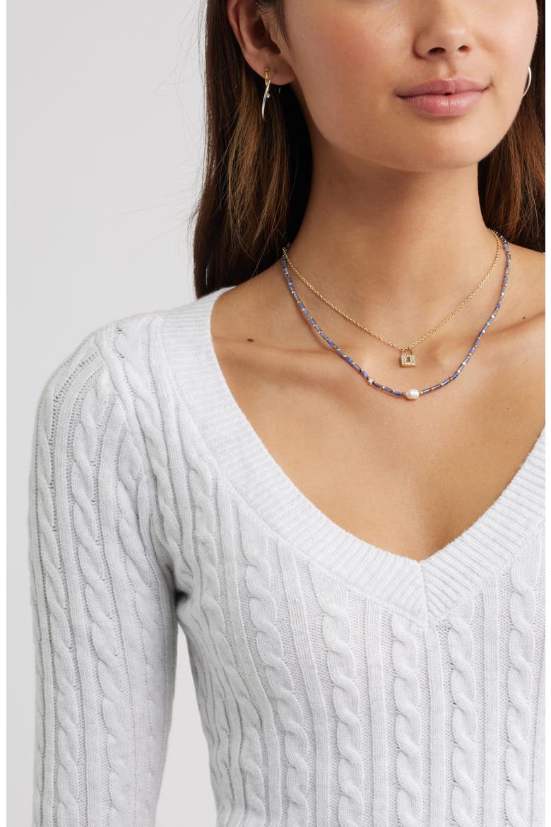 Cable Stitch V-Neck Sweater, Alternate, color, GREY FOG HEATHER
