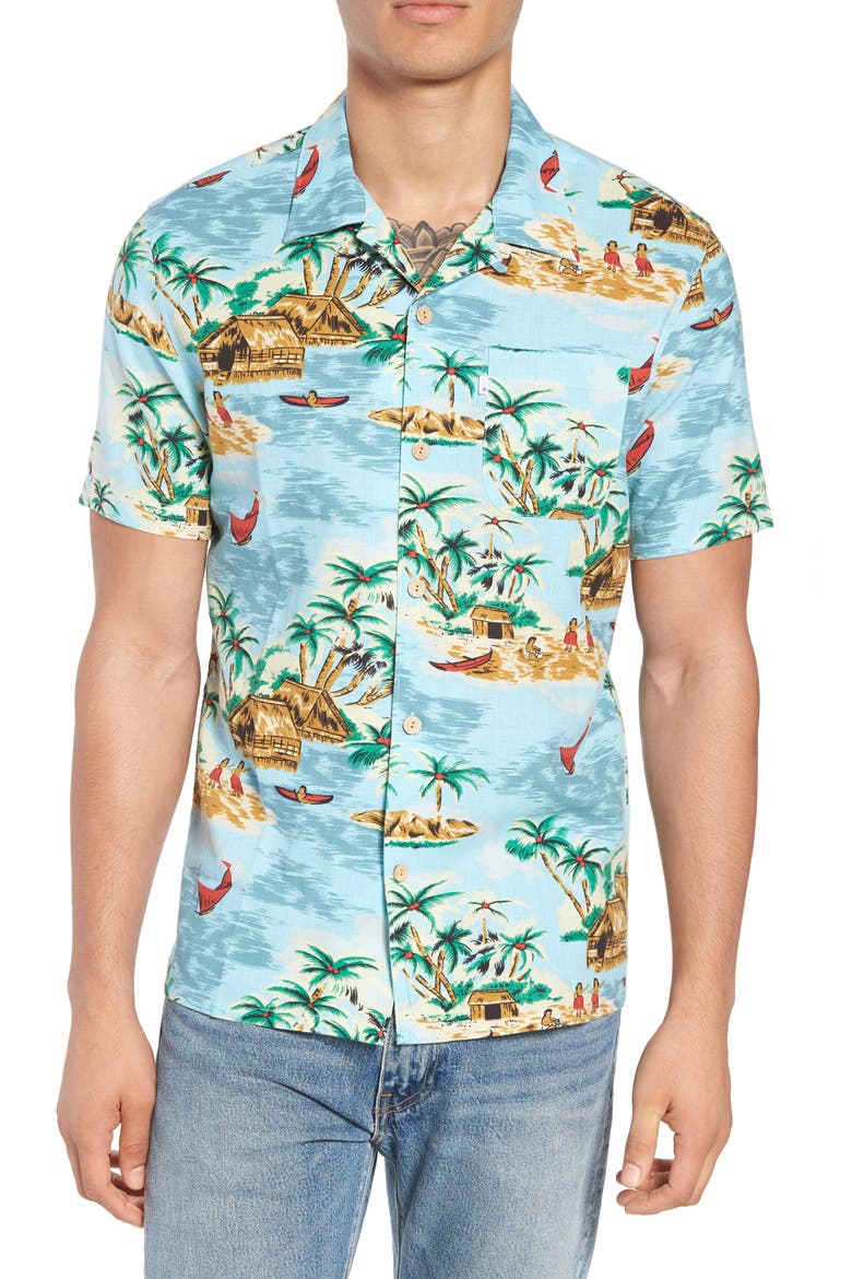 Levi's® Hawaiian Camp Shirt, Main, color, PELICAN CAMEO BLUE