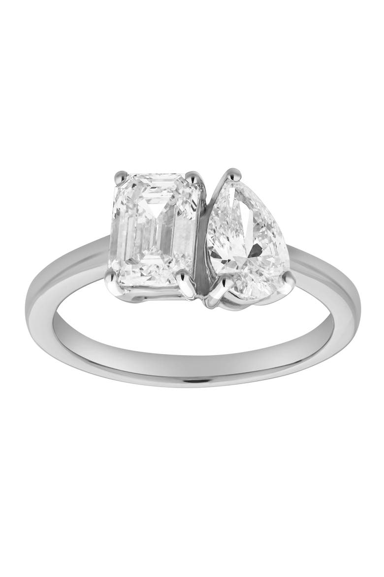 Willow 14K Gold Toi et Moi Emerald and Pear Lab Grown Diamond Ring - 2 ct, Main, color, 14K White Gold