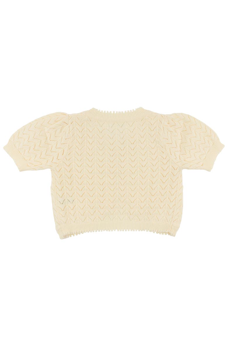 Wave Stitch Juliet Pointelle Short Sleeve Cardigan, Alternate, color, Butter