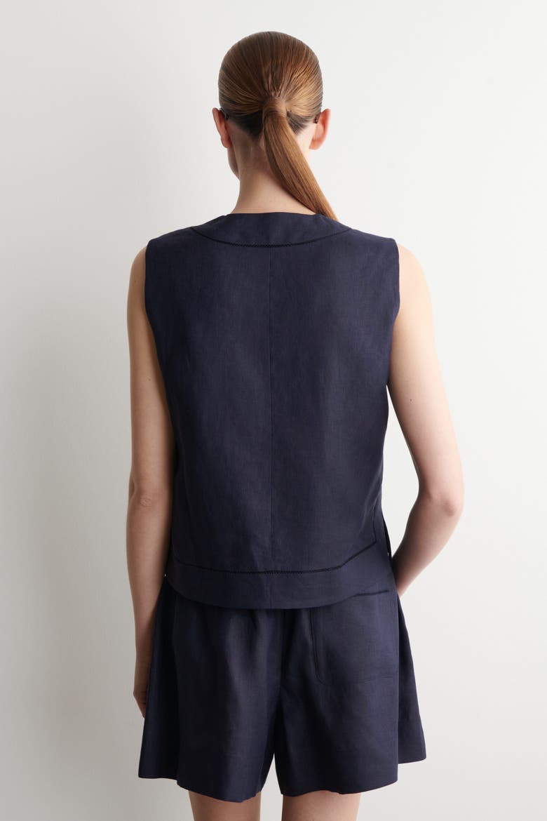 Embroidered-detail Linen Waistcoat, Alternate, color, NAVY