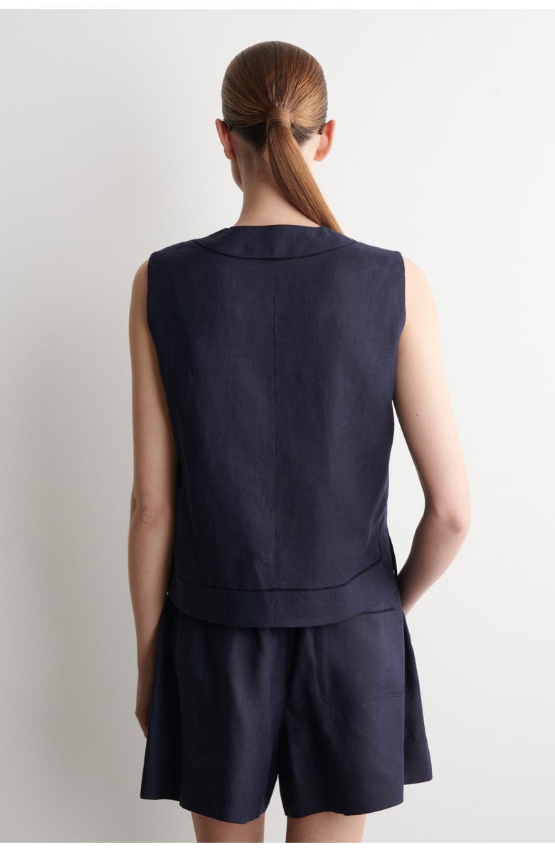 COS Embroidered-detail Linen Waistcoat, Alternate, color, Navy