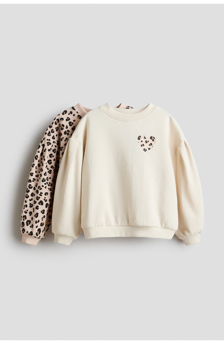 H&M 2-pack Printed Sweatshirts, Main, color, Light Beige/Leopard Print