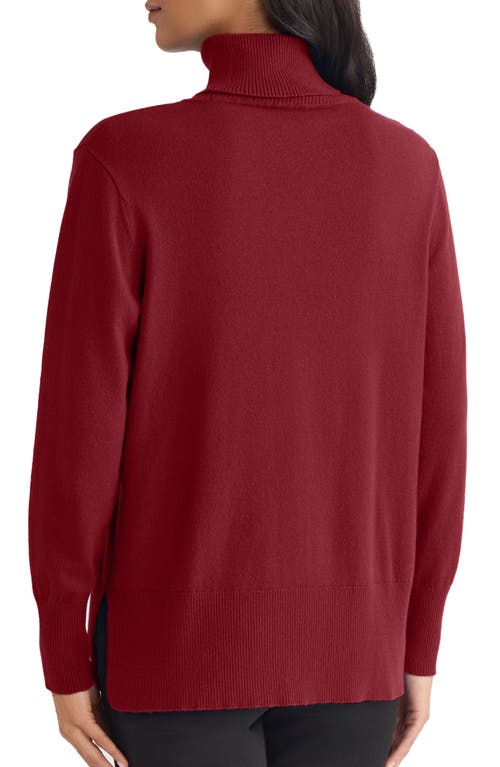 Jones New York Turtleneck Seam Front Bouclé Sweater In Burgundy