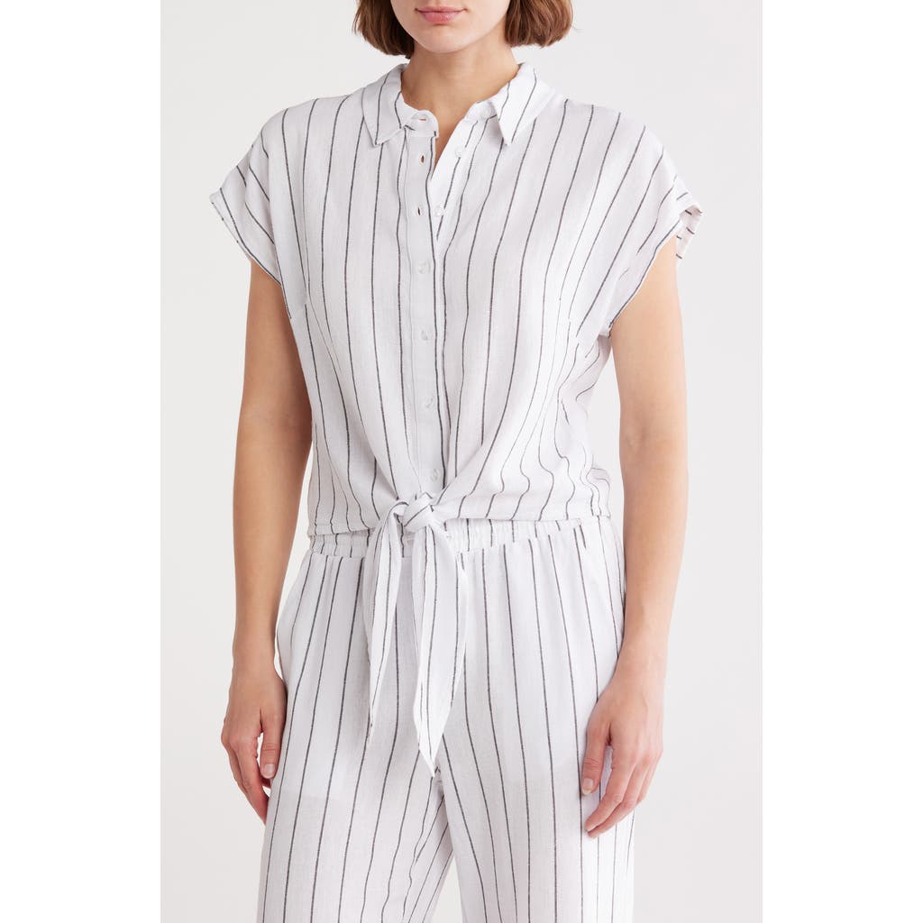 Ellen Tracy Tie Hem Button Front Top In White