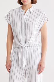 Ellen Tracy Tie Hem Button Front Top