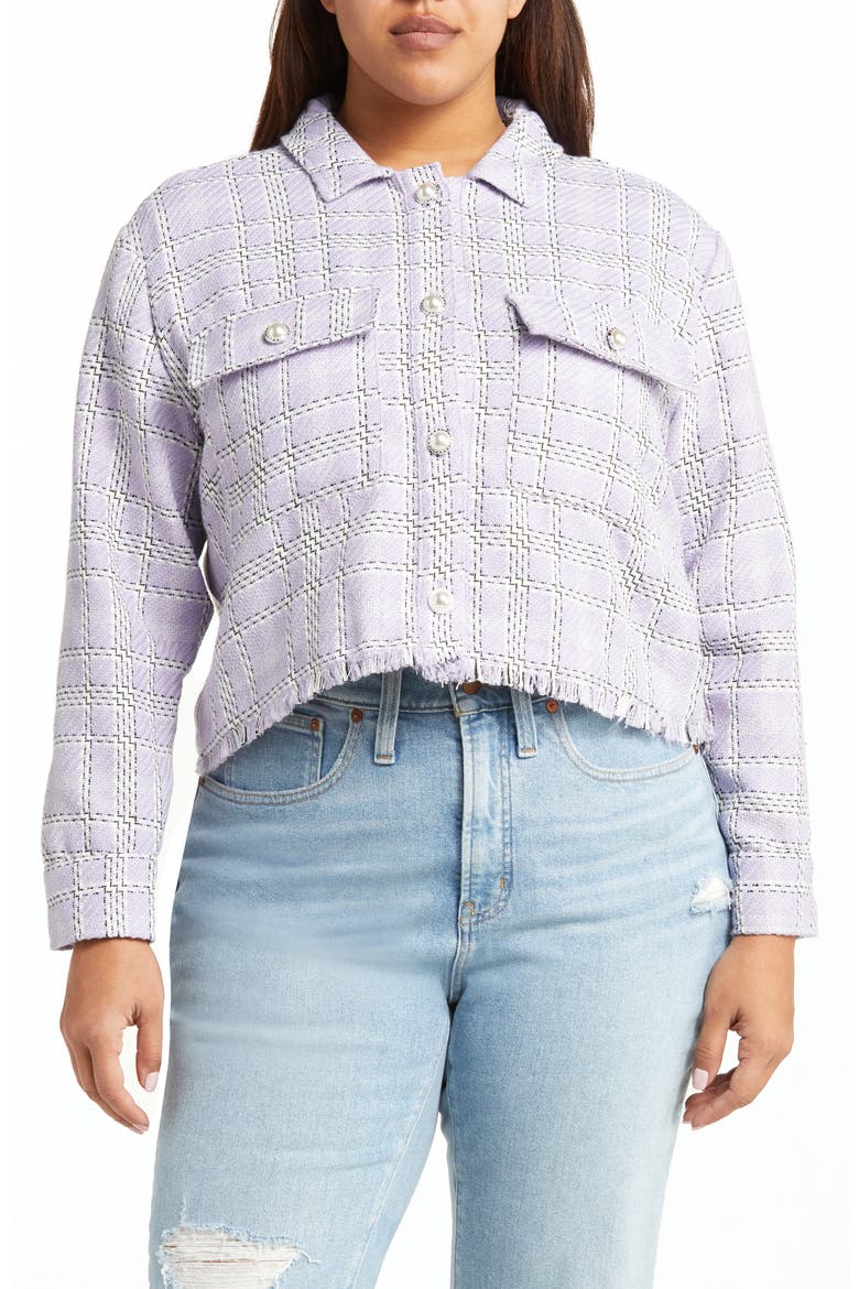 Fringe Tweed Jacket, Alternate, color, PURPLE SPRAY TWEED