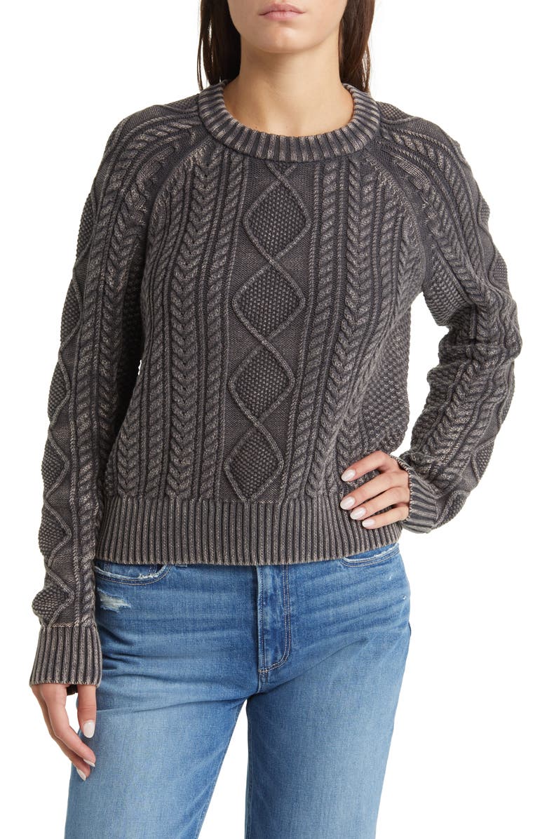 Faherty Sunwash Organic Cotton Cable Crewneck Sweater, Main, color,