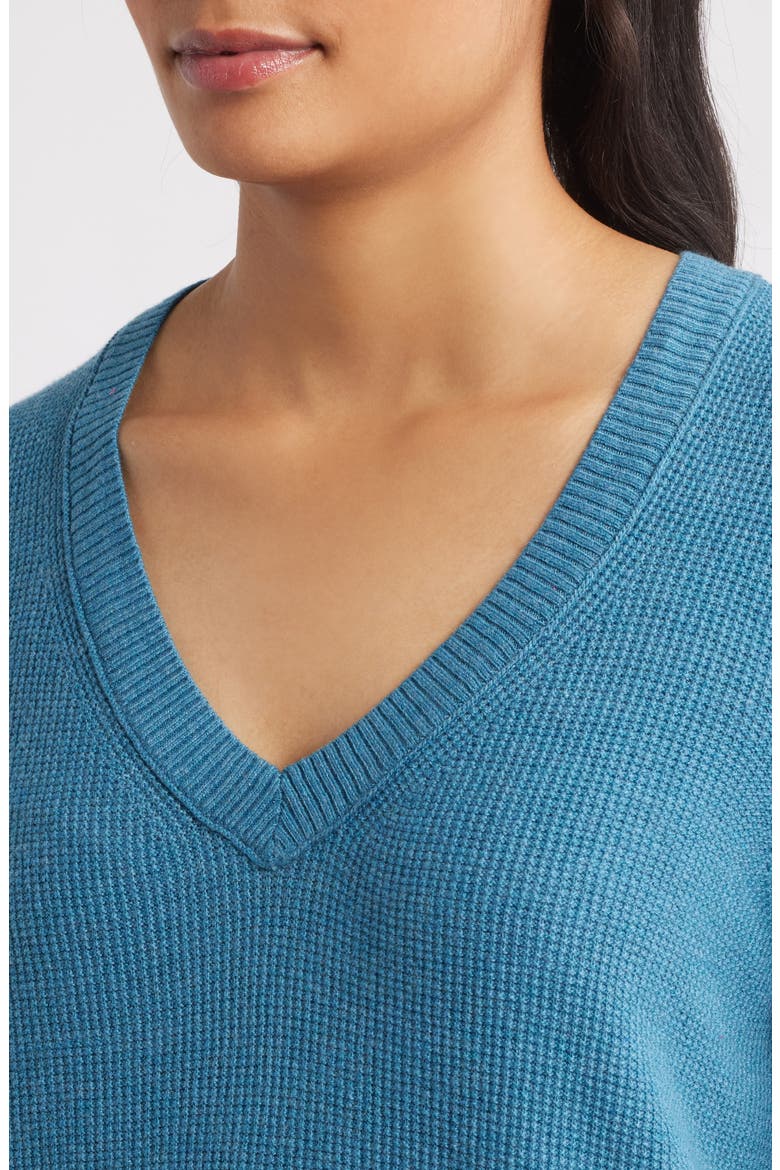 Waffle Stitch V-Neck Sweater, Alternate, color, PEACOCK