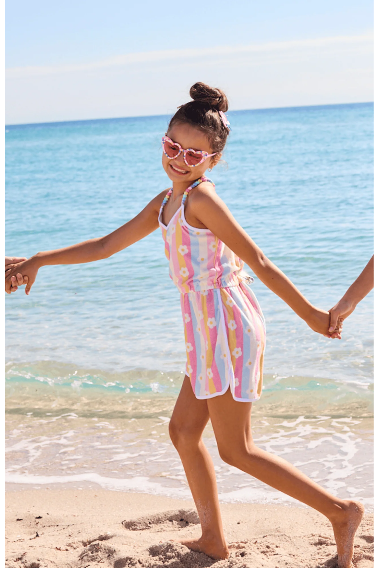 Rainbow Daisy Beaded Hearts Romper, Alternate, color, Pink