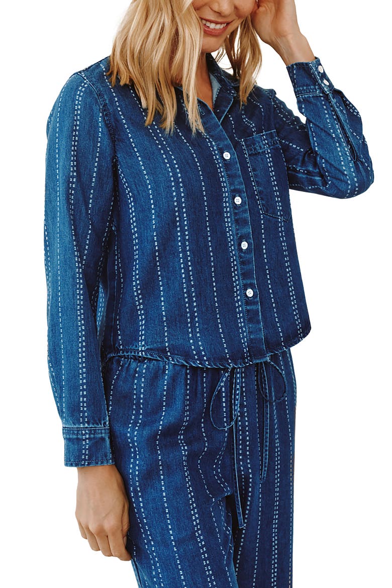 Indigo Stripe Crop Tencel™ Button-Up Shirt, Alternate, color, INDIGO STRIPE