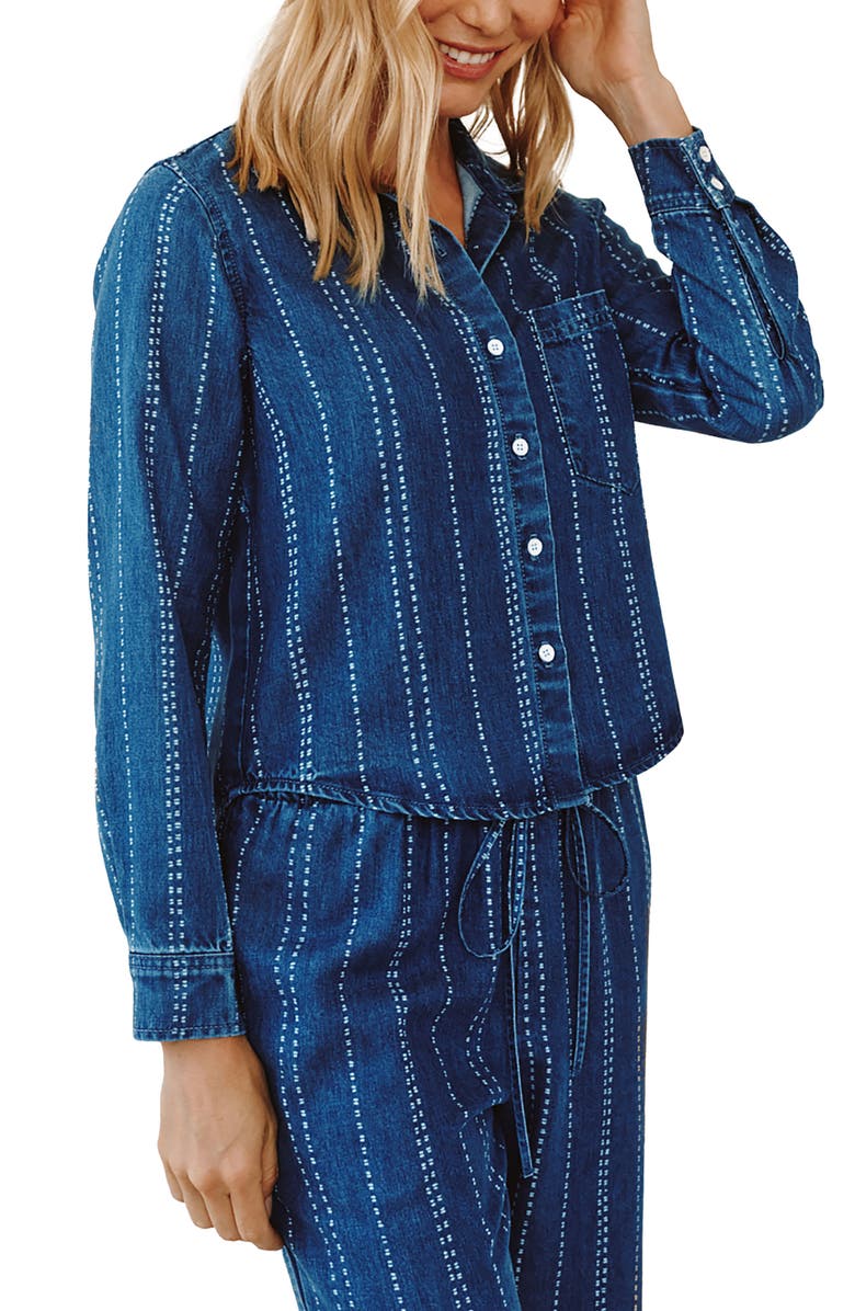 Bella Dahl Indigo Stripe Crop Tencel<sup>™</sup> Button-Up Shirt, Alternate, color, 