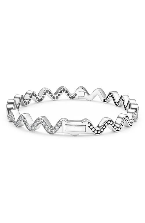 Lagos Sterling Silver Caviar Spark Diamond Wavy Bangle Bracelet In Silver