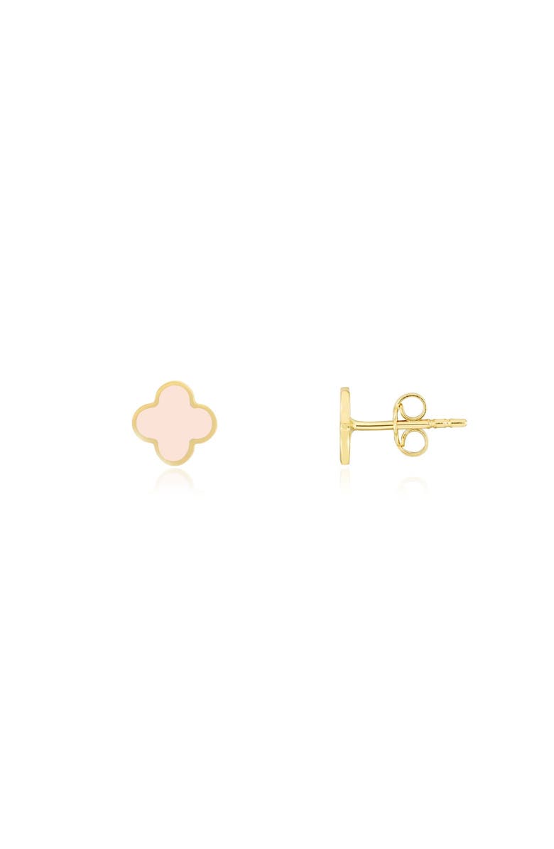 The Lovery Fine Jewelry Mini Pink Pearl Clover Stud Earrings, Main, color, Pink Pearl