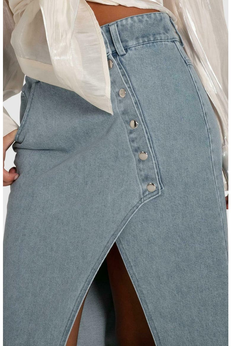 Can't Forget You Denim Midi Skirt, Alternate, color, Stonewash