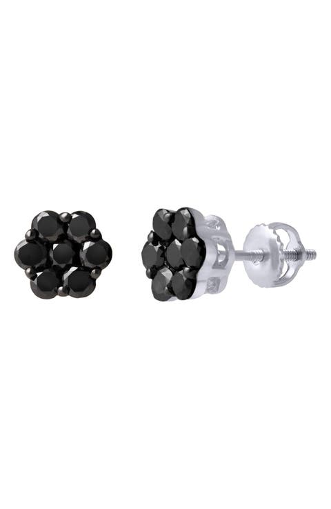 Black Diamond Floral Stud Earrings