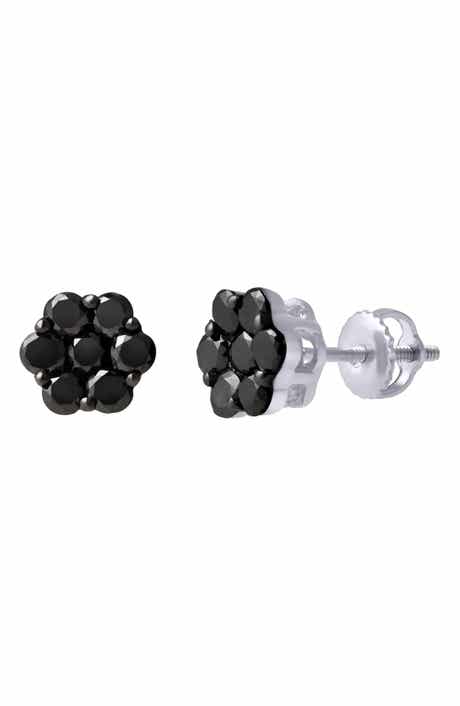 LuvMyJewelry Black Diamond Floral Stud Earrings
