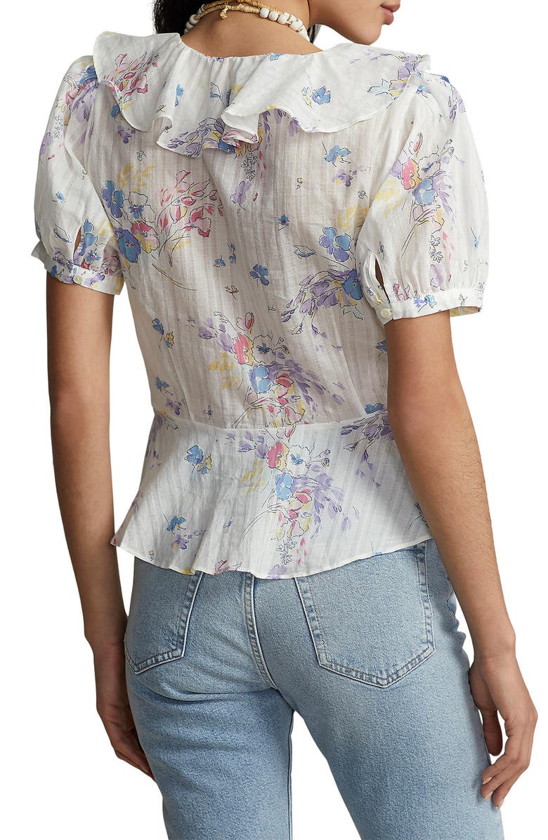 Polo Ralph Lauren Ryle Ruffle Puff Sleeve Cotton Button-Up Shirt, Alternate, color, 