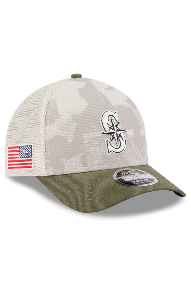 New Era Men's New Era Light Beige/Olive Seattle Mariners 2025 Armed Forces Day 9FORTY M-Crown A-Frame Adjustable Hat, Main, color, Light Beige