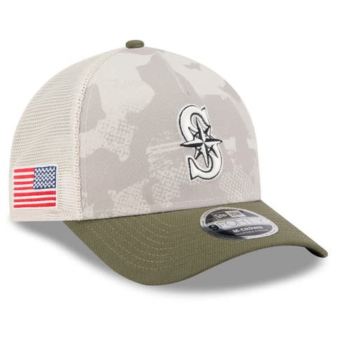 Men's New Era Light Beige/Olive Seattle Mariners 2025 Armed Forces Day 9FORTY M-Crown A-Frame Adjustable Hat