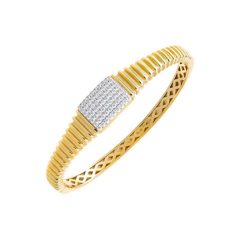 Pave Square Graduated Ridged Bangle Bracelet